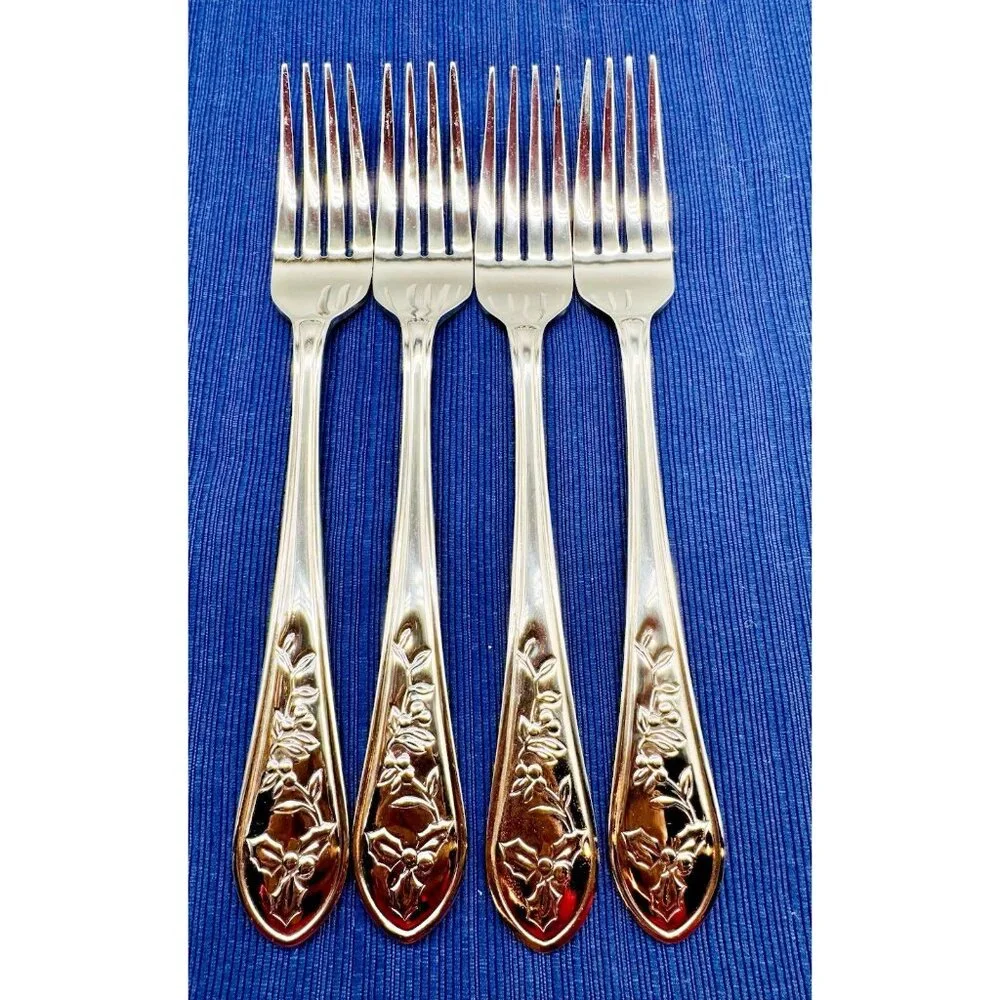 Pfaltzgraff Winterberry Holly Fork Stainless No Color Flatware 8 inch Lot of‎ 4